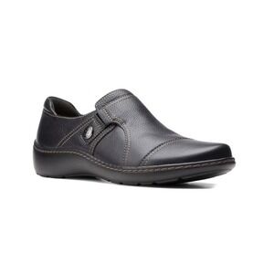 Clarks Collection Cora Poppy Shoes Black Leather Comfort Slip On Sz 9.5‎